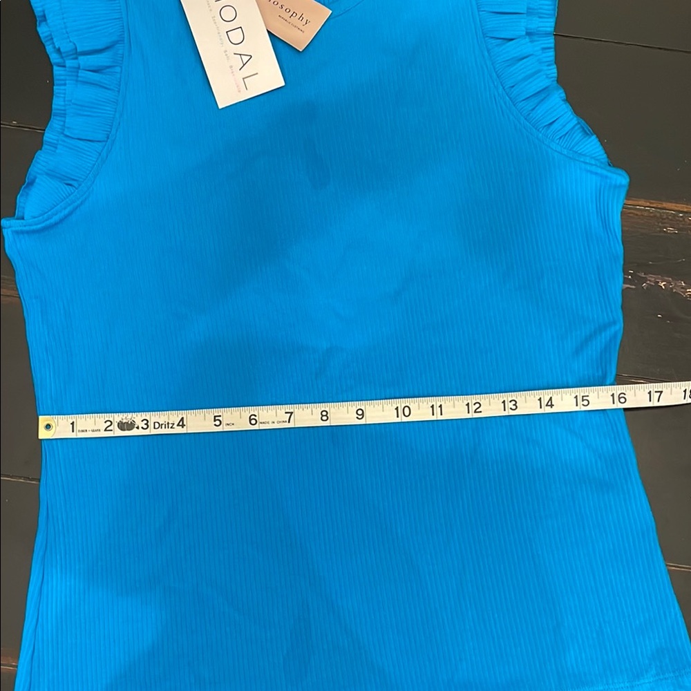 Philosophy Blue Ribbed Ruffle Tee - Picture 8 of 11
